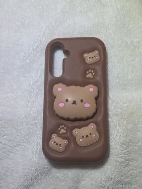 Cute Bear Silicone Phone Case in Brown with Pink Accents